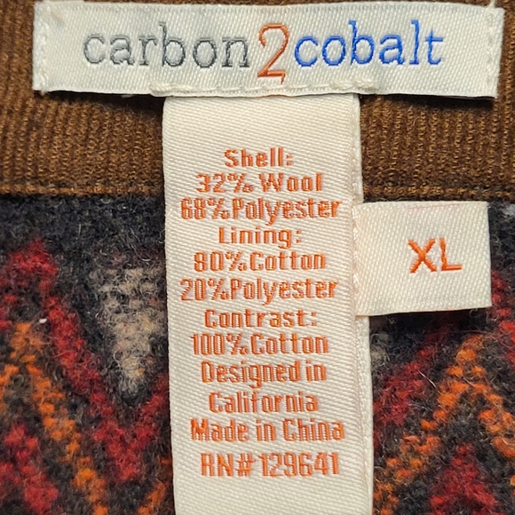 Carbon2Colbalt Men's Geometric Pattern Plush Wool Blend Shirt Jacket - Size XL - Picture 4 of 4